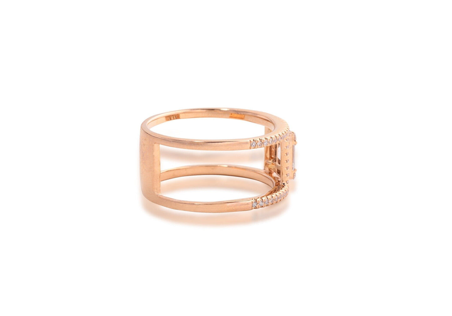 14K Rose Gold Diamond Pave and Baguette Ring