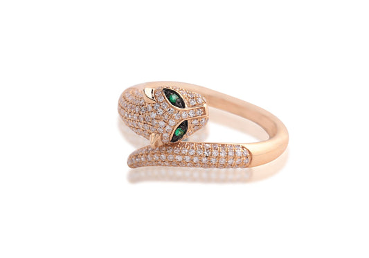 14K Rose Gold Diamond Pave &amp; Emerald Panther Ring