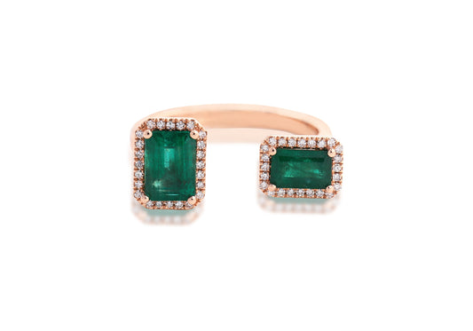 14K Rose Gold Double Emerald and Diamond Ring