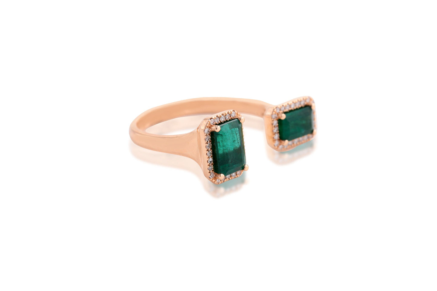 14K Rose Gold Double Emerald and Diamond Ring