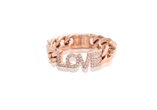 14K Rose Gold Chain Link & Diamond Pave Love Ring