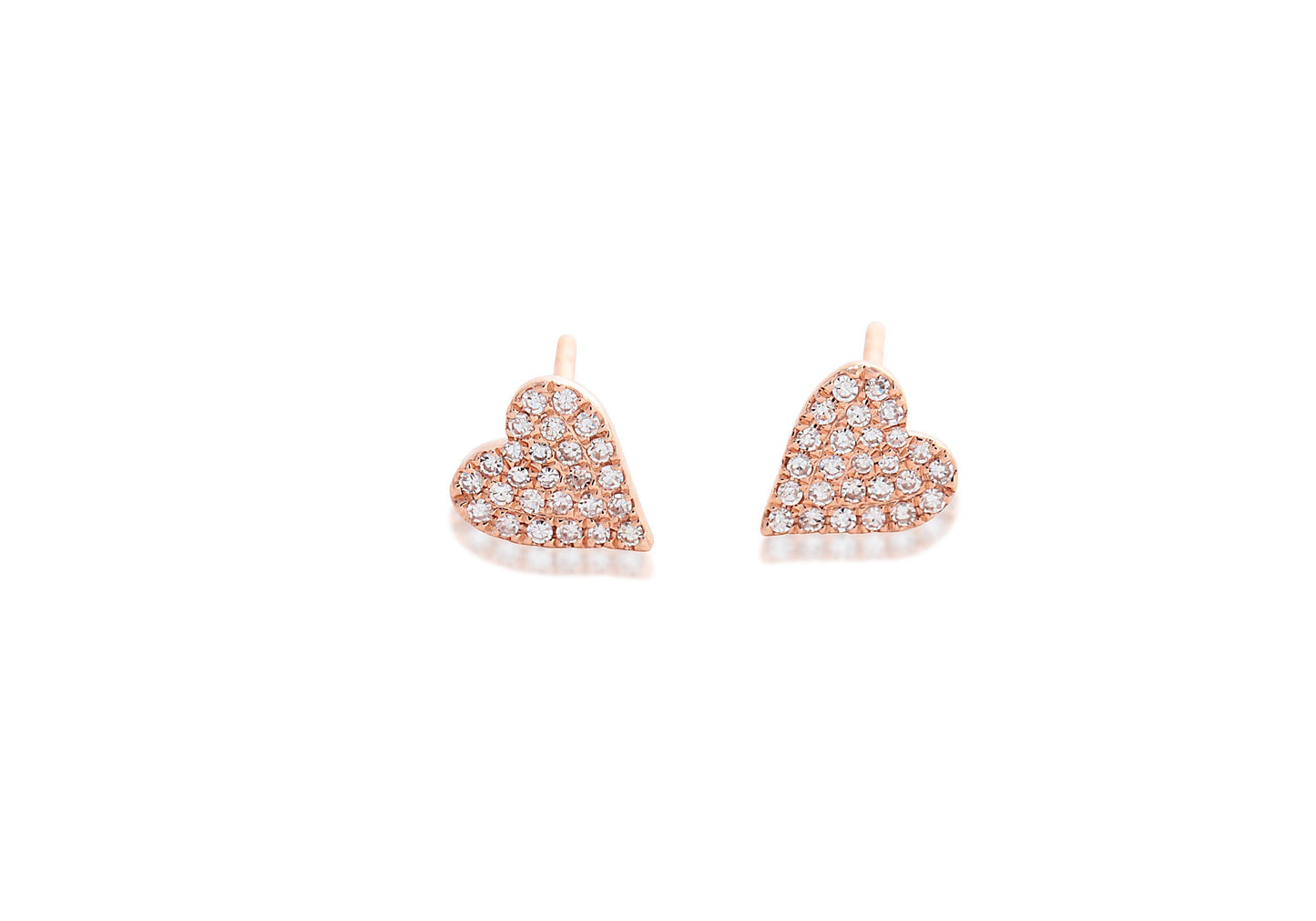 14K Rose Gold Diamond Pave Heart Studs