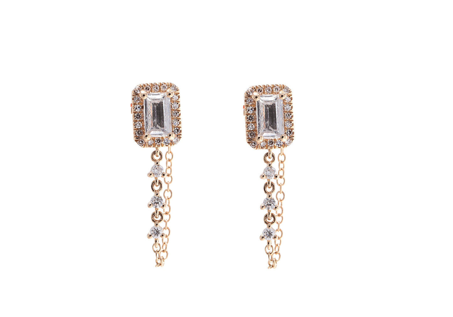 14k Yellow Gold Diamond &amp; White Topaz Studs with Hanging Chain