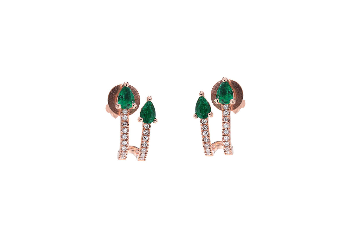 14k Rose Gold Diamond Pave Double Row Huggy with Emeralds