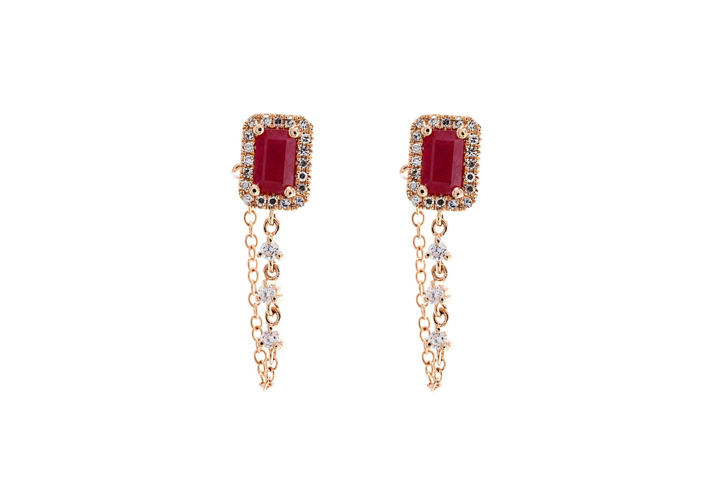 14K Sapphire and Diamond studs with Diamond Chain (Available in Sapphire, Ruby or Emerald)