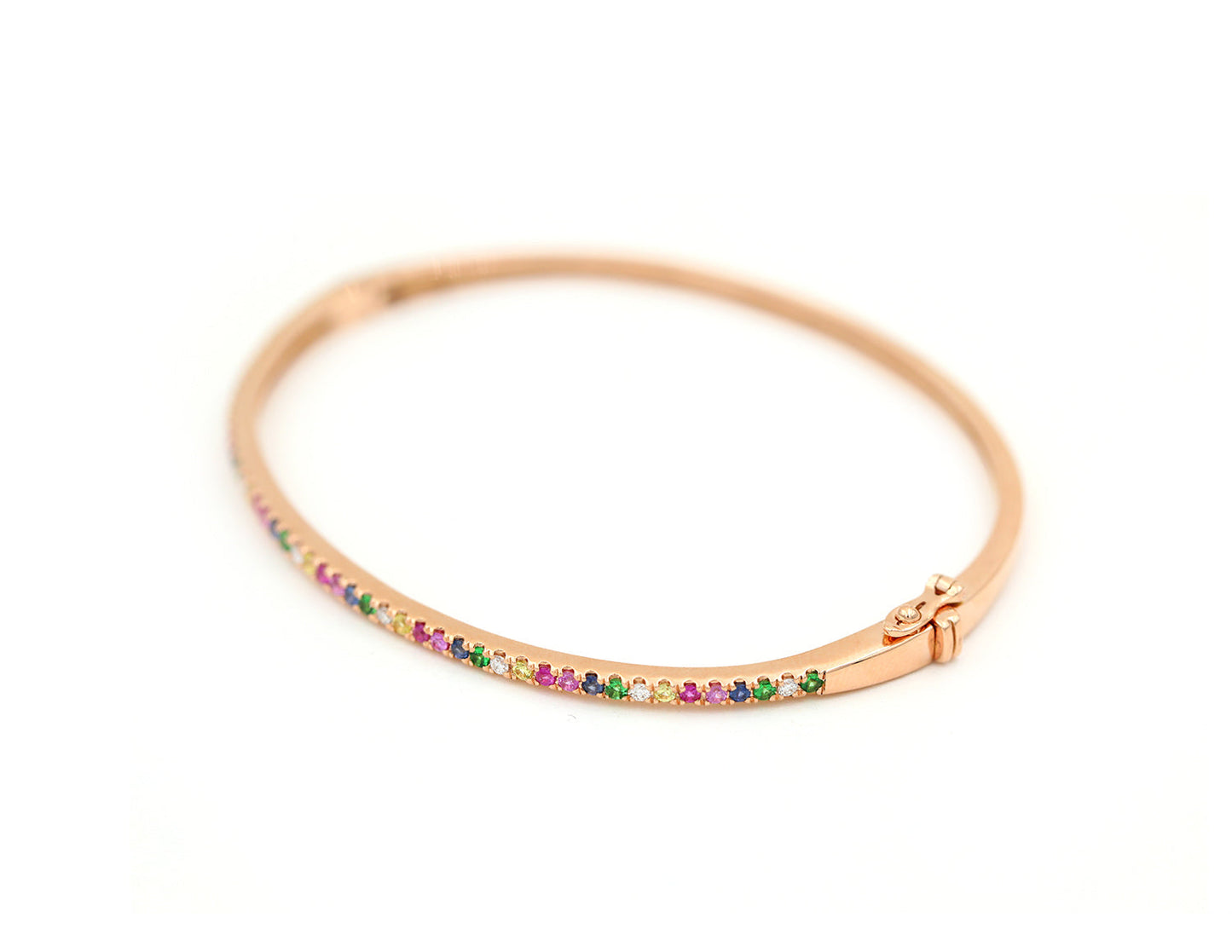 14k Rose Gold Multi Color Stone Bangle