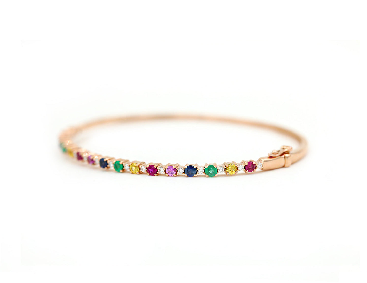 14k Rose Gold Multi Color Stone Rainbow Bangle Sapphires