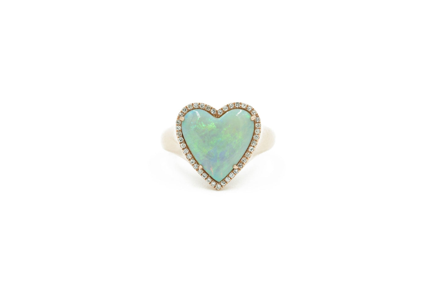 14KT Rose Gold Diamond Pave Opal Heart Ring