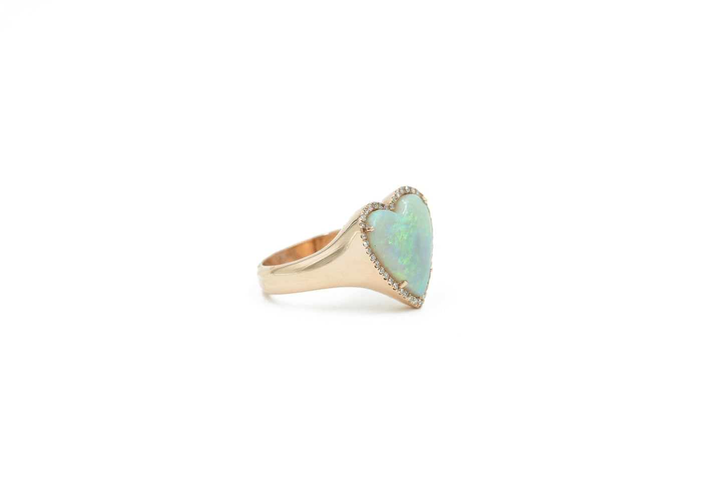 14KT Rose Gold Diamond Pave Opal Heart Ring