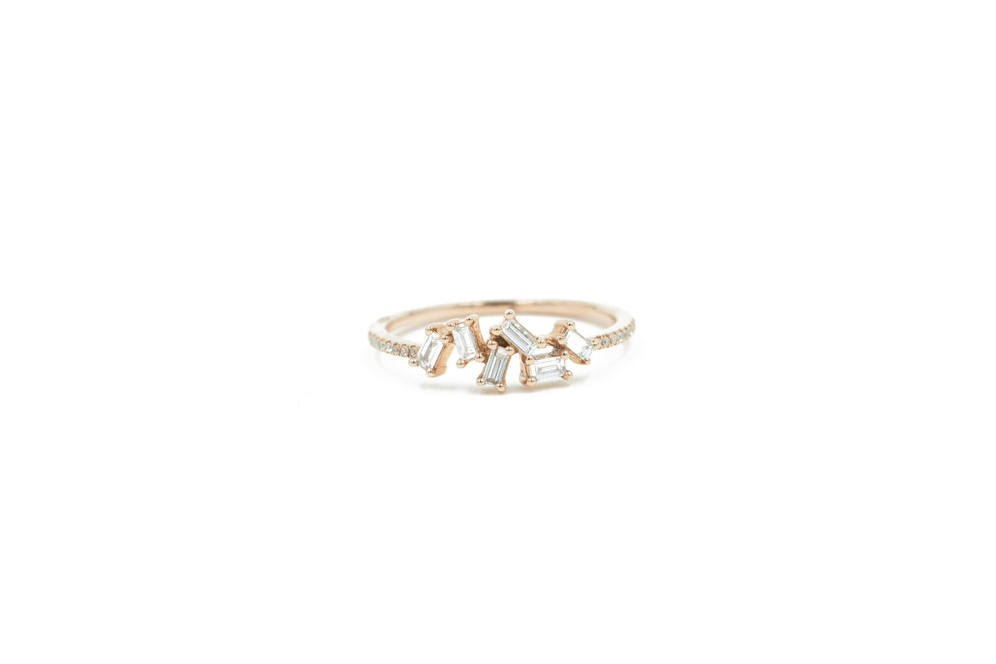 14KT Rose Gold Diamond Pave and Diamond Baguette Ring