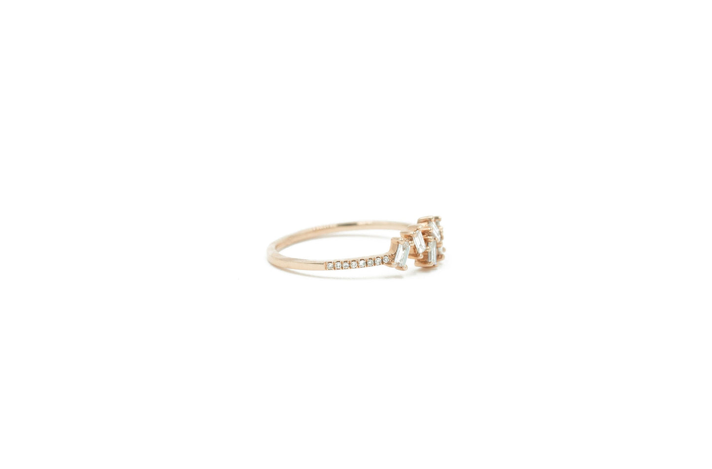 14KT Rose Gold Diamond Pave and Diamond Baguette Ring
