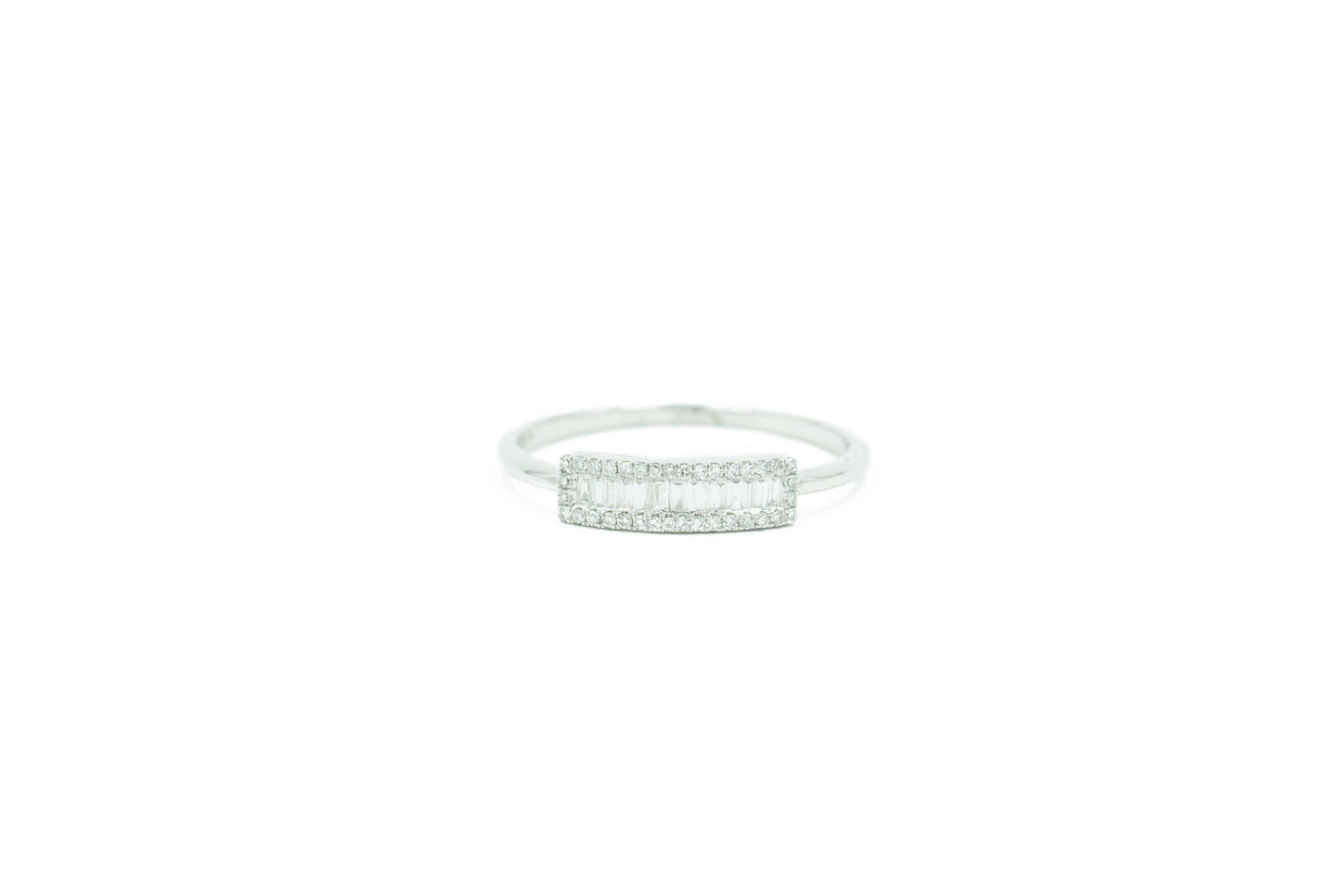14KT White Gold Diamond Pave and Diamond Baguette Ring