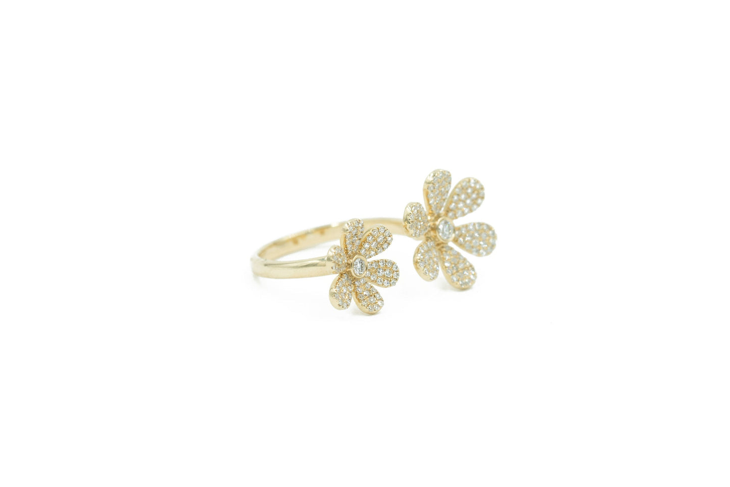 14KT Yellow Gold Diamond Pave Double Flower Ring