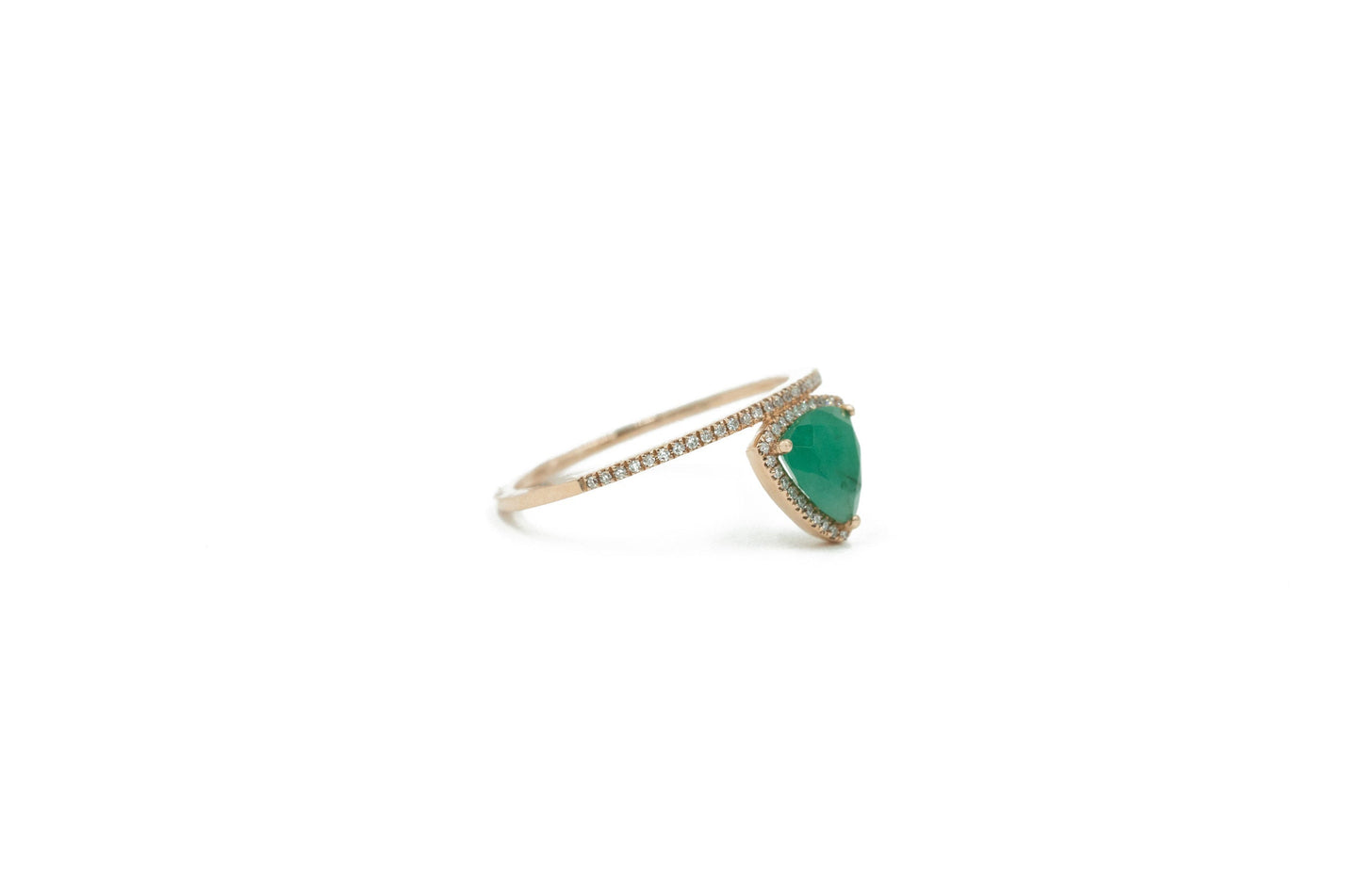 14KT Rose Gold Diamond Pave and Emerald Slice Ring