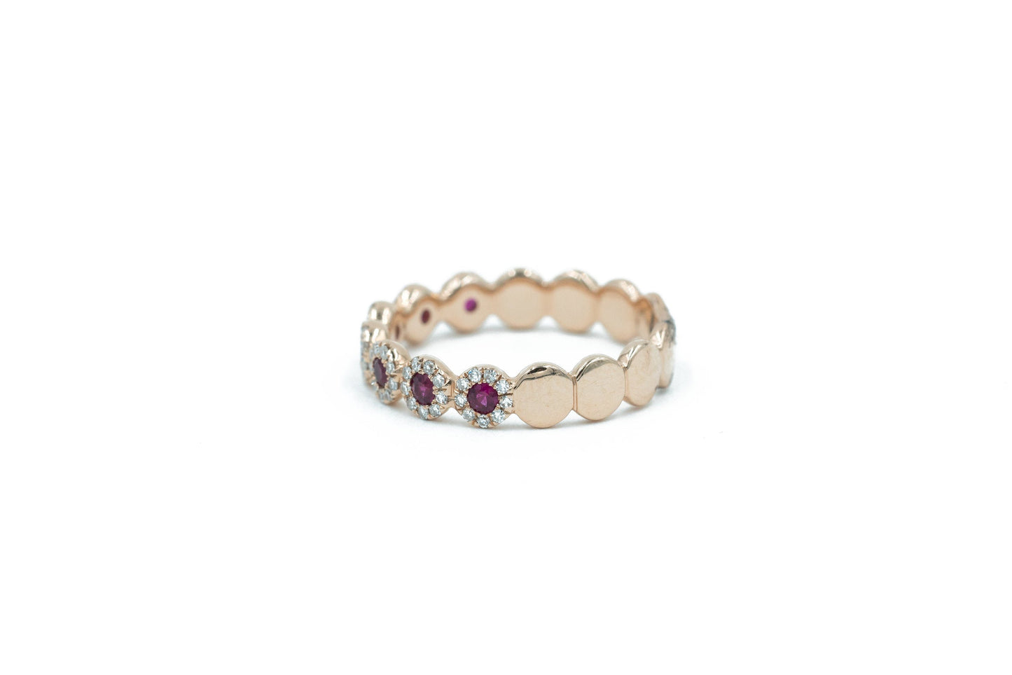14KT Rose Gold Diamond Pave and Ruby Band