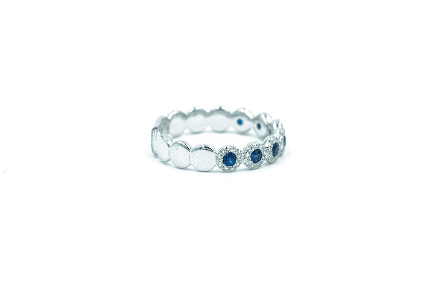 14KT White Gold Diamond Pave and Sapphire Band