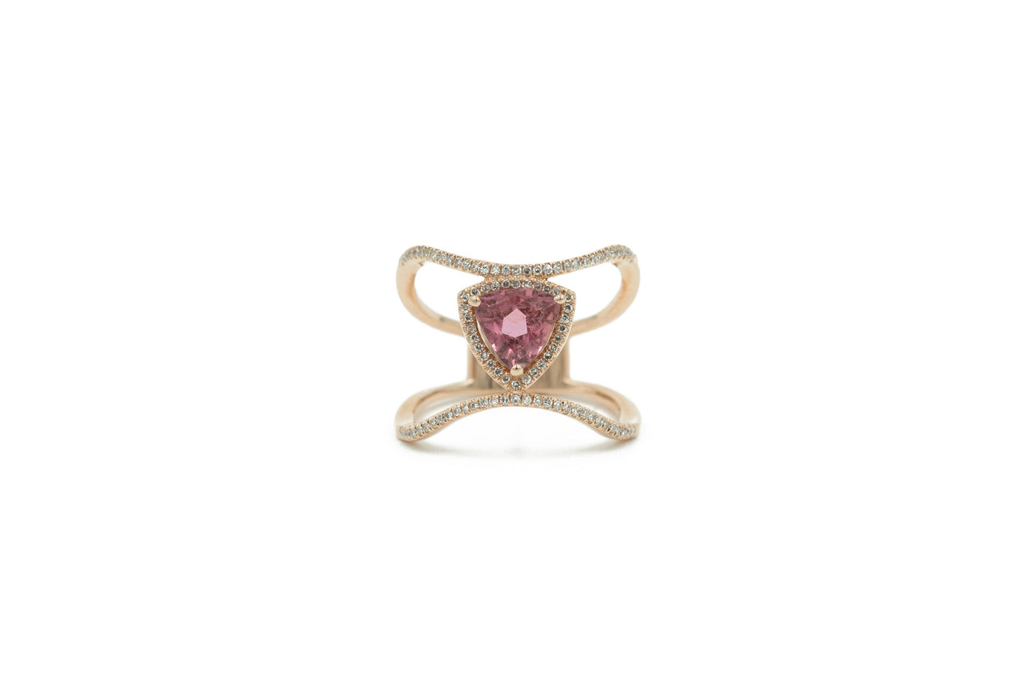 14KT Rose Gold Diamond Pave and Pink Tourmaline Ring