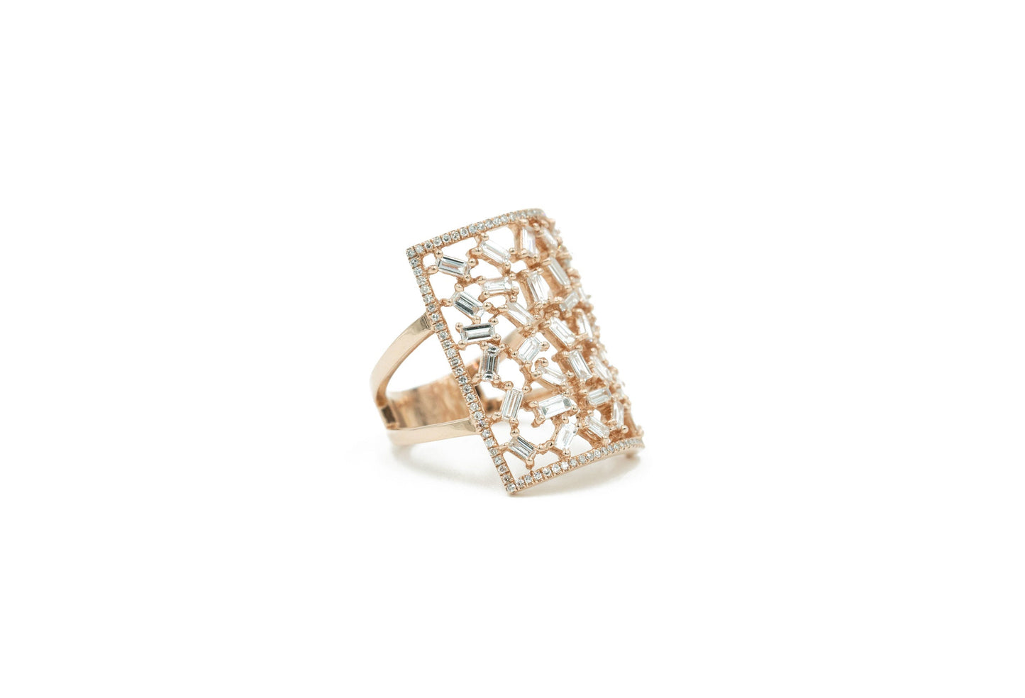 14KT Rose Gold Diamond Pave and Baguette Ring