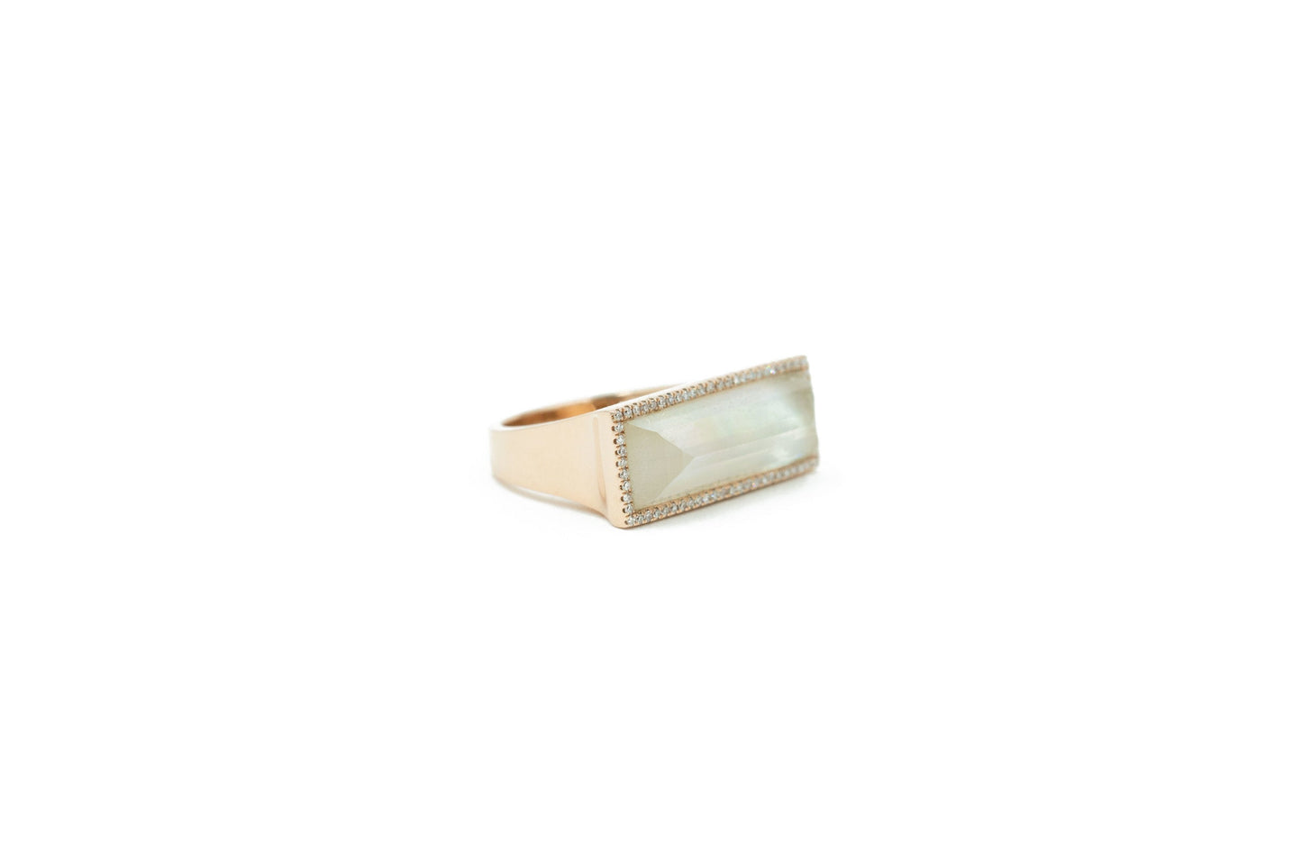 14KT Rose Gold Diamond Pave and Mother of Pearl Ring