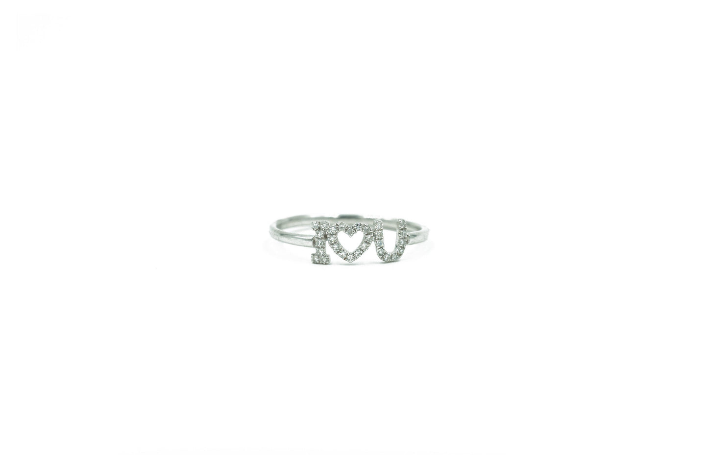 14KT White Gold Diamond Pave "I heart you" Ring