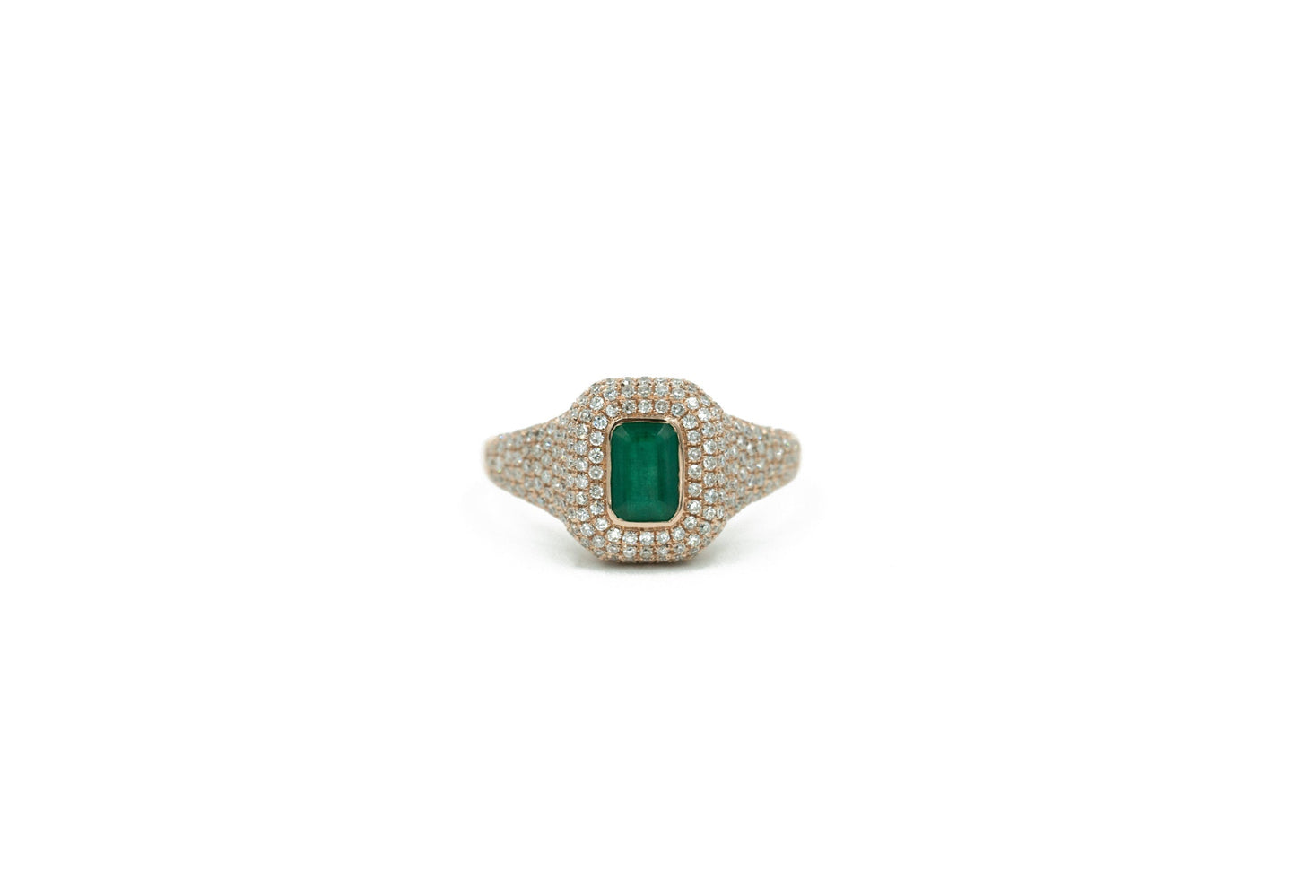 14KT Rose Gold Emerald and Diamond Pave Ring