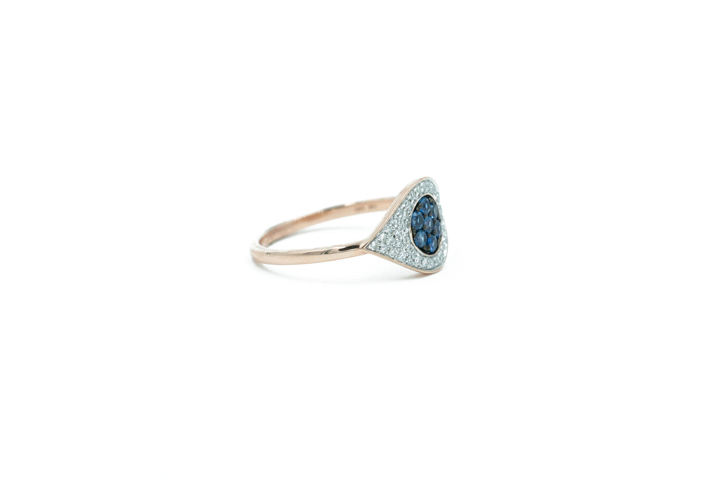 14KT Rose Gold Diamond Pave and Sapphire Evil Eye Ring