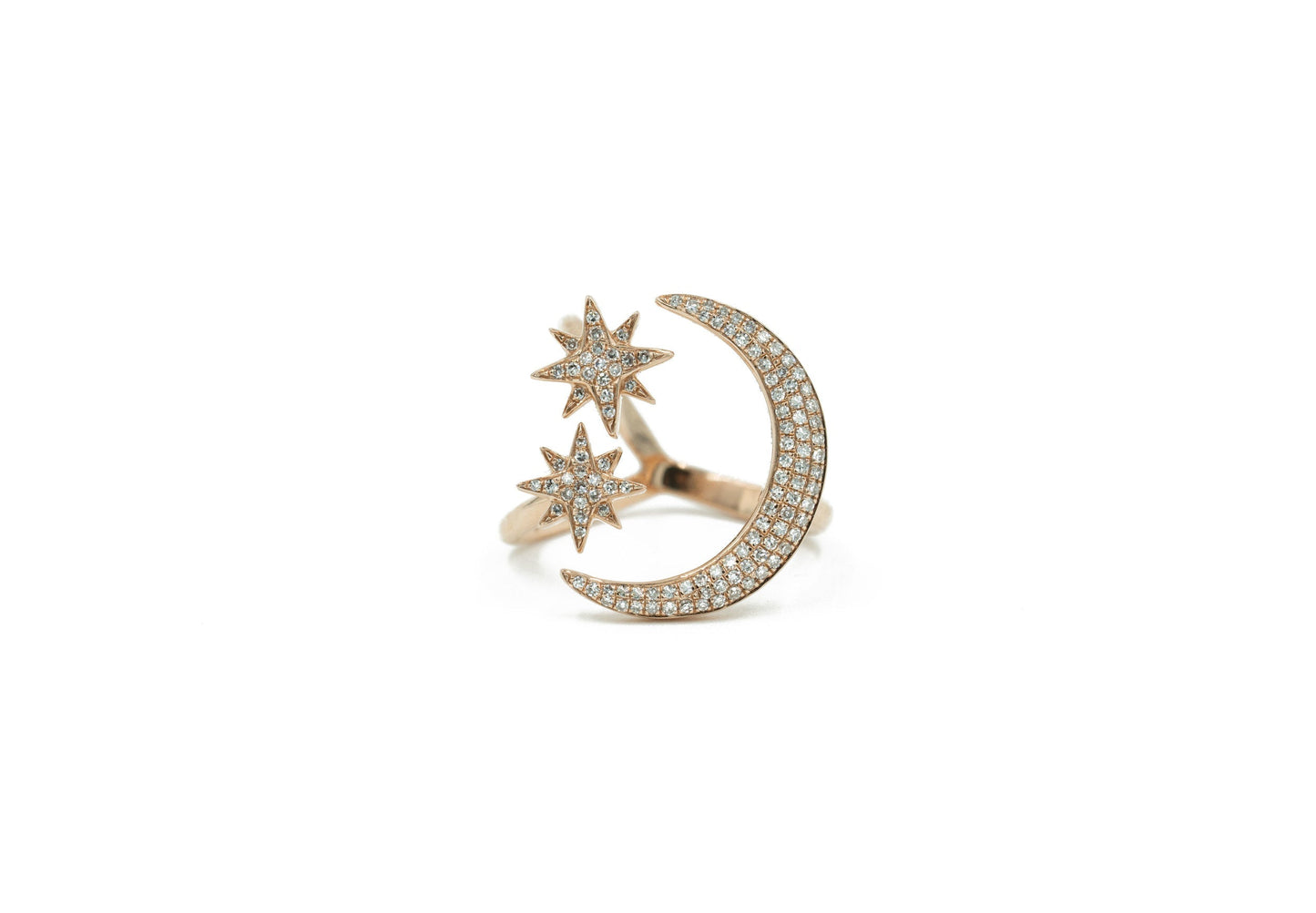14KT Rose Gold Diamond Pave Moon and Star Ring
