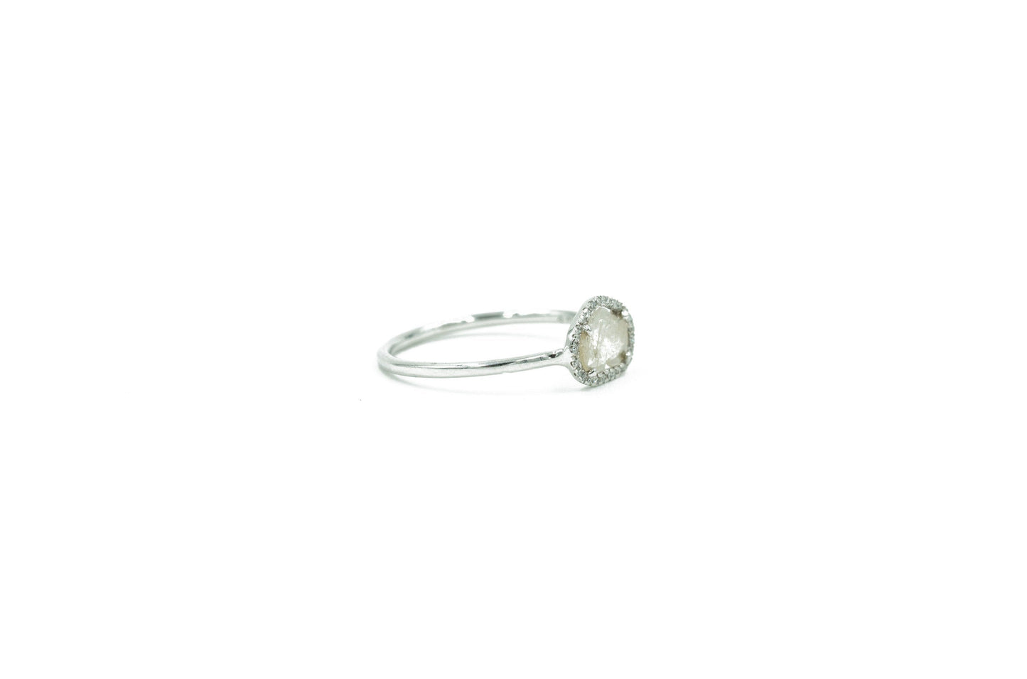 14KT White Gold Diamond Pave and Diamond Slice Ring