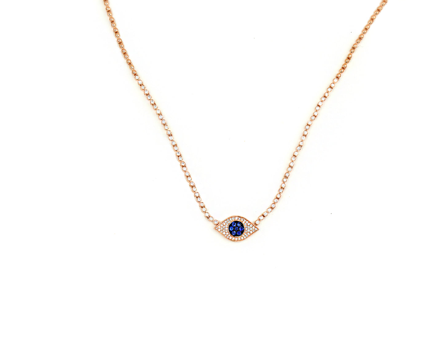 14k Rose Gold Diamond and Sapphire Evil Eye Choker Necklace