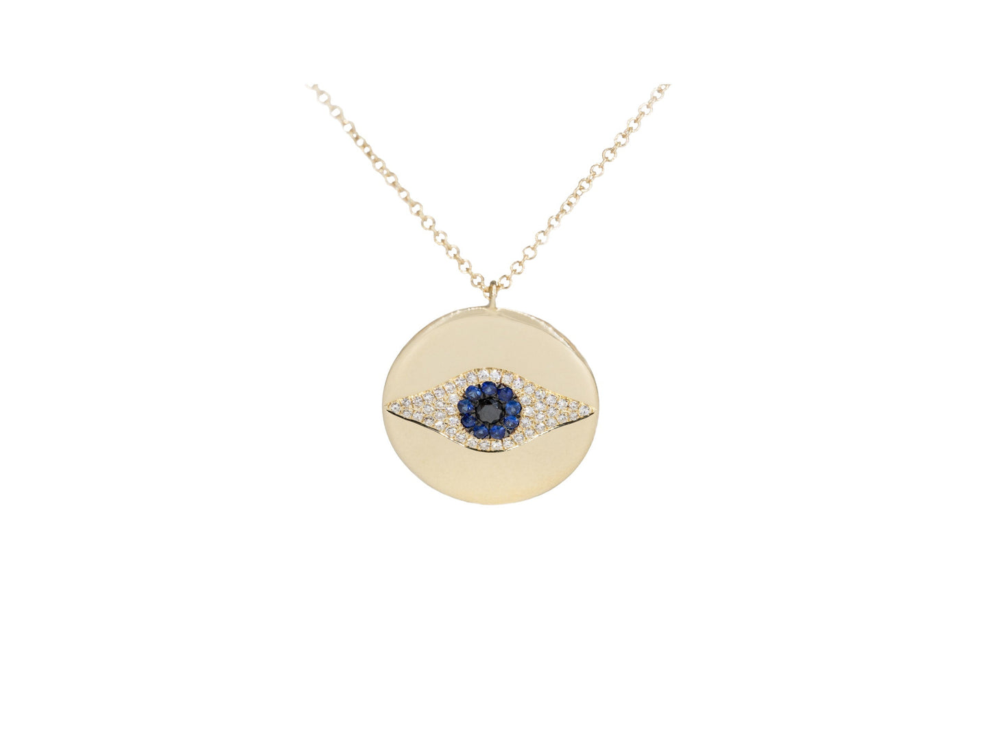 14KT Yellow Gold Diamond and Sapphire Evil Eye Necklace
