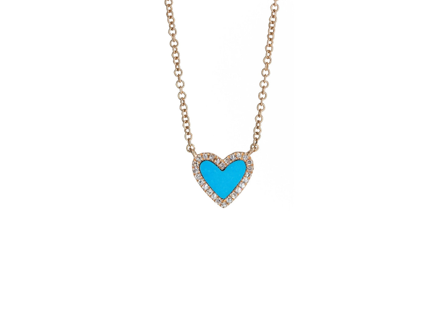 14KT Rose Gold Diamond Pave and Turquoise Mini Heart Necklace