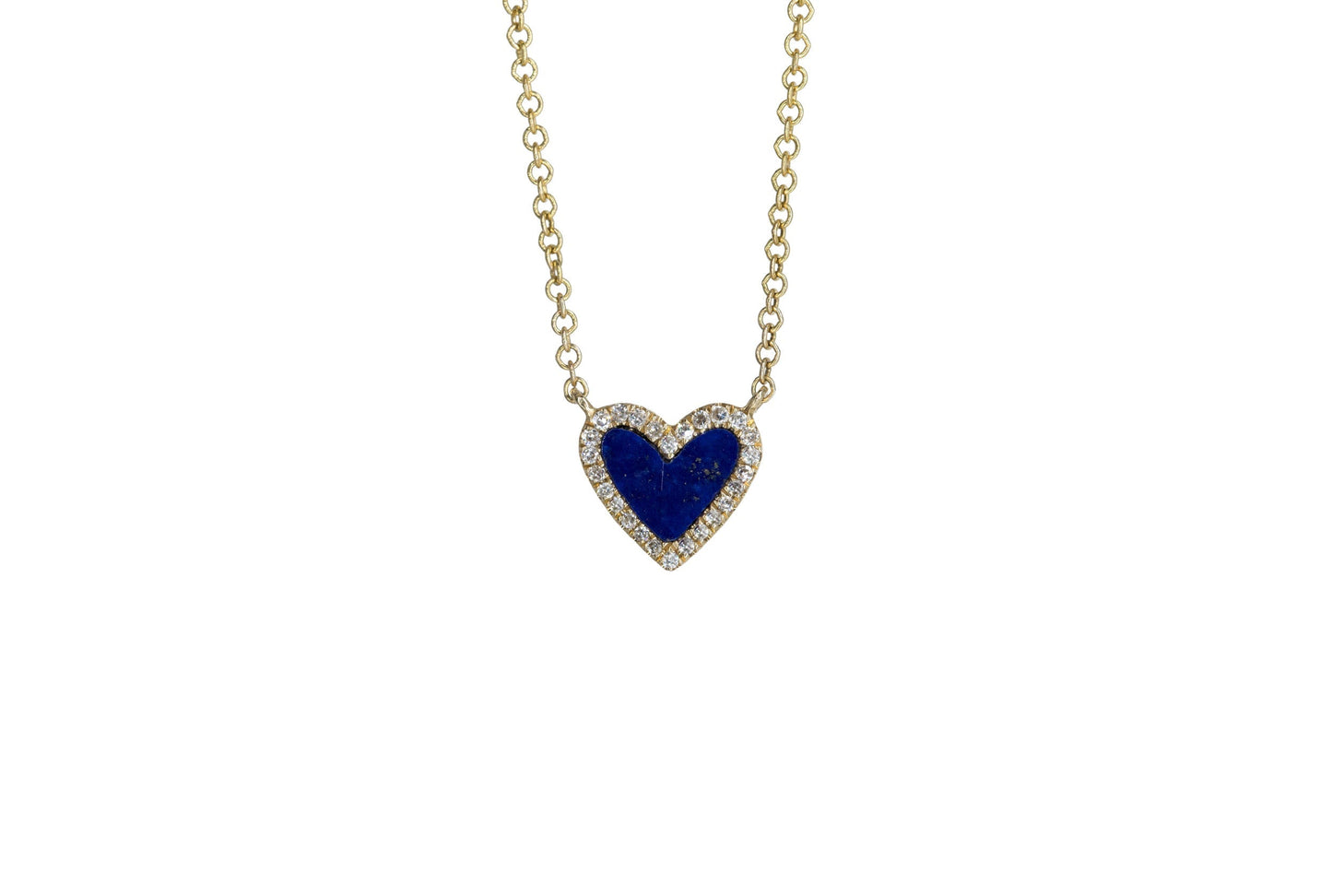 14KT Yellow Gold Diamond Pave and Lapis Mini Heart Necklace