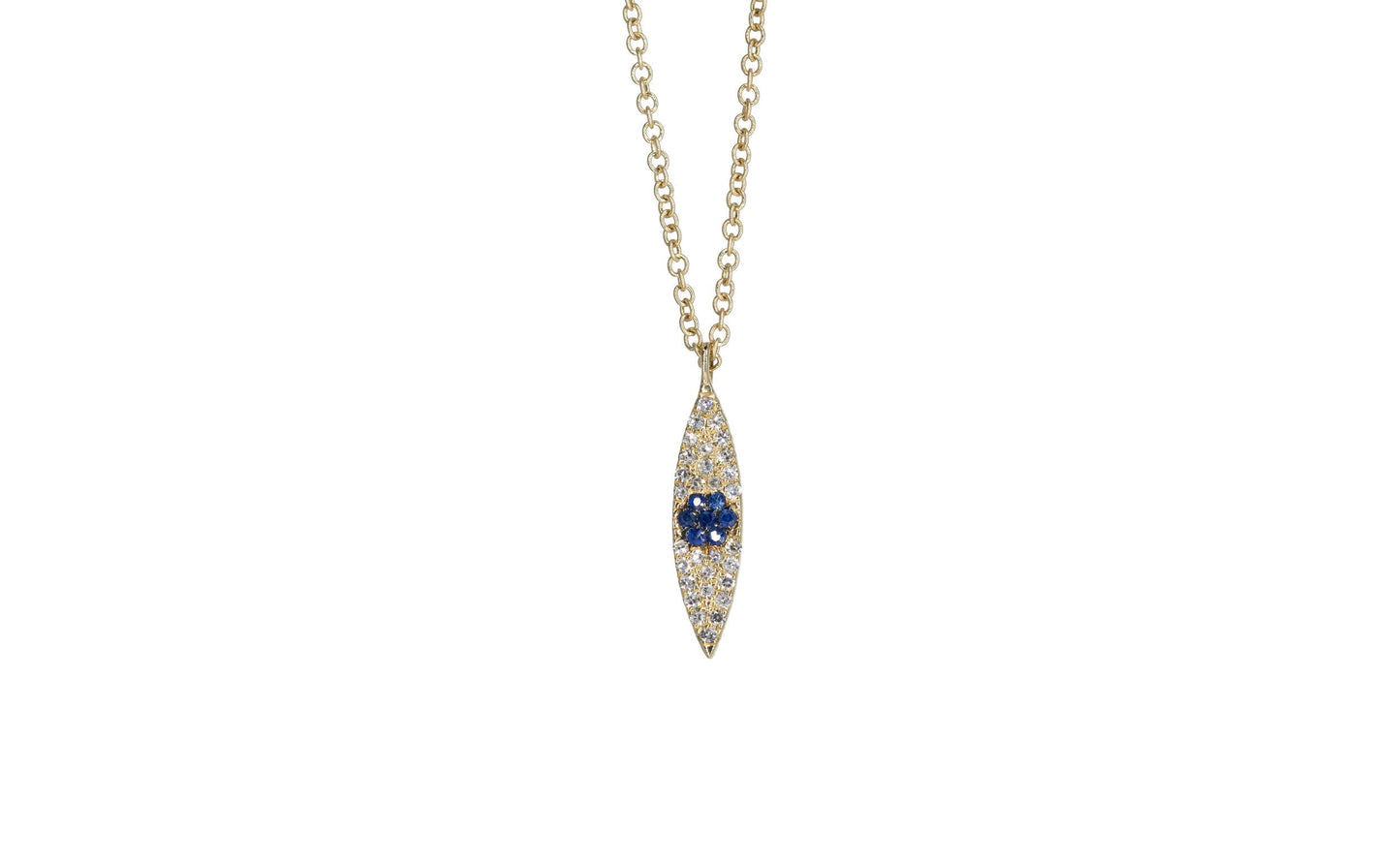 14KT Yellow Gold Diamond Pave and Sapphire Evil Eye Necklace