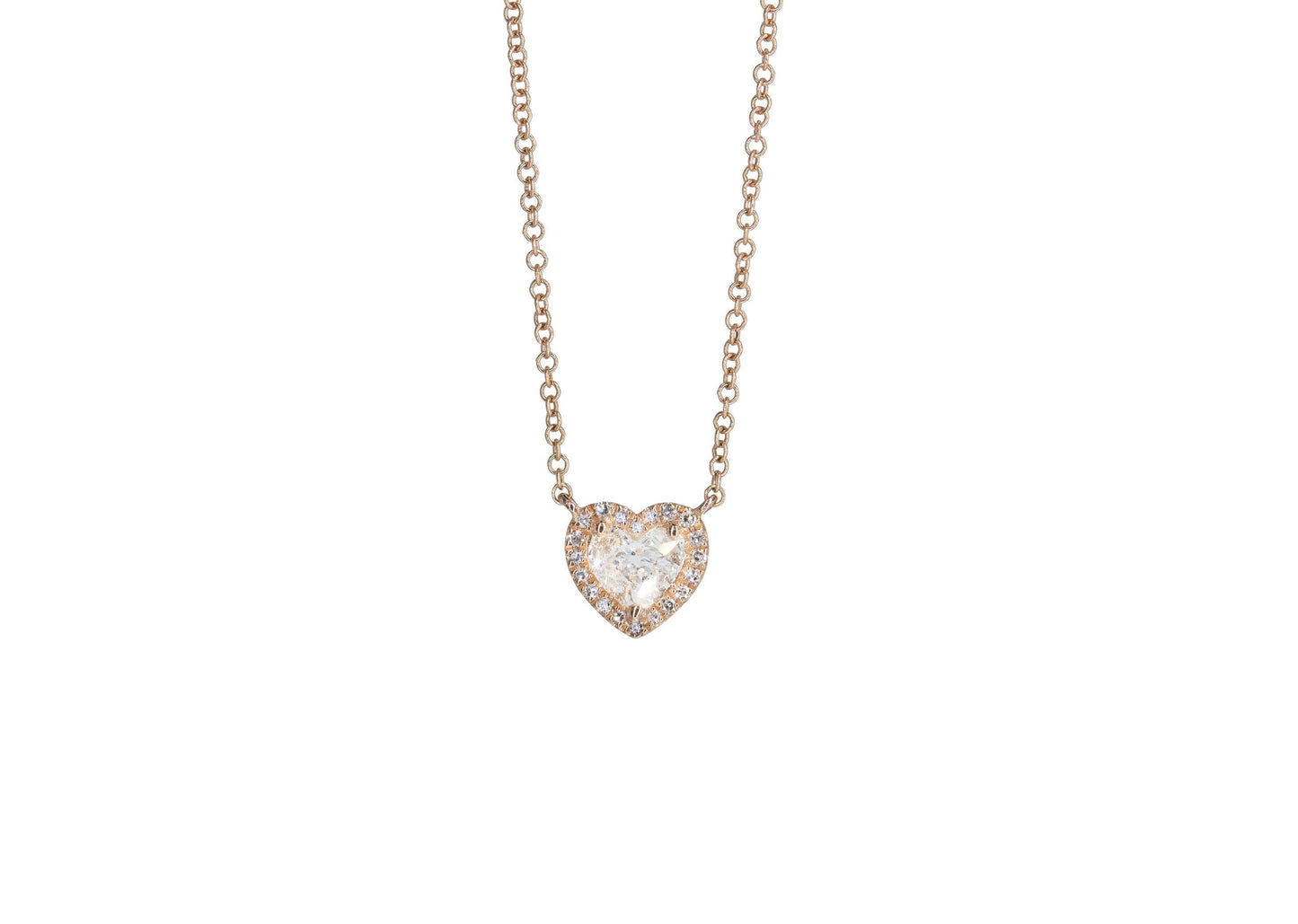 14KT Rose Gold Diamond Pave and Rose Cut Diamond and Heart Necklace