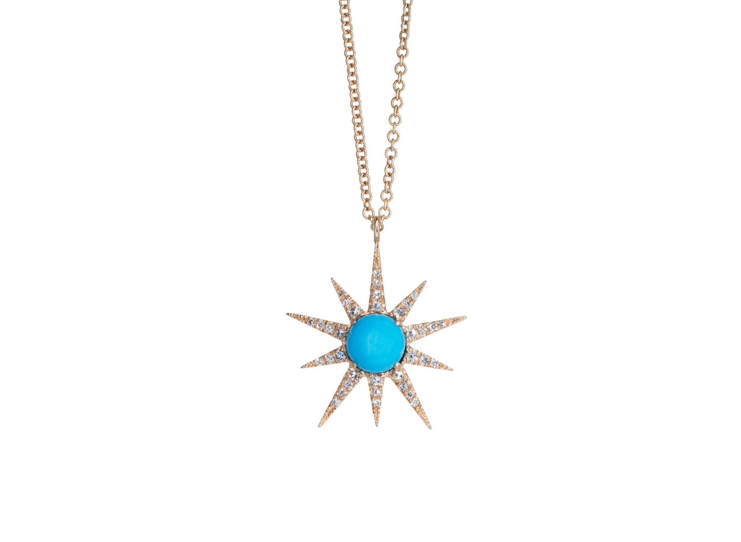 14KT Rose Gold Diamond Pave and Turquoise Starburst Necklace