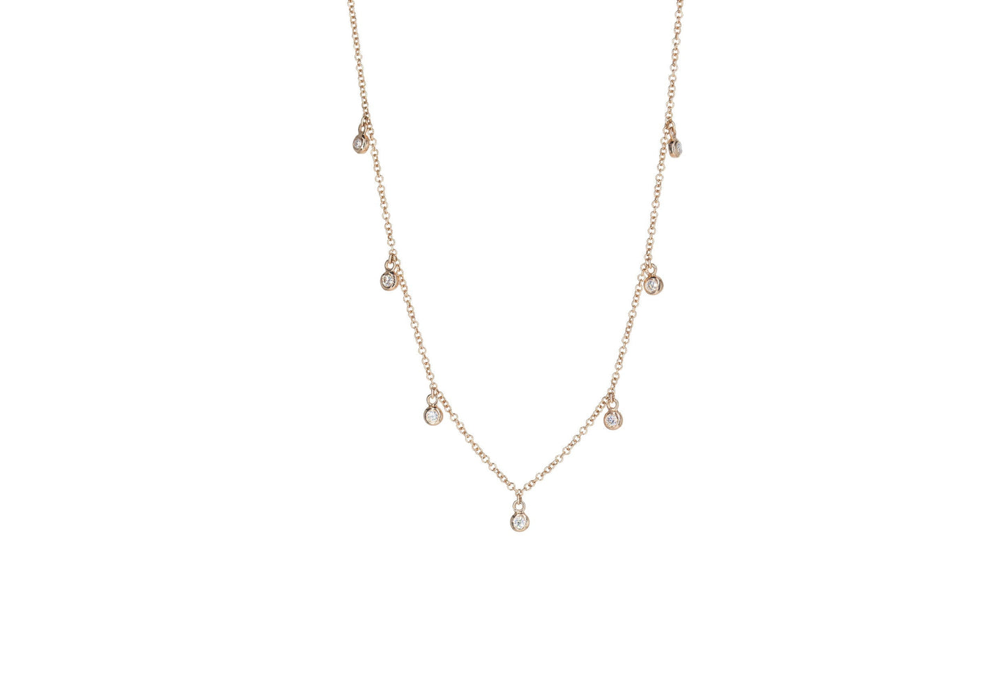 14KT Rose Gold Diamond Bezel Set Multiple Drop Necklace