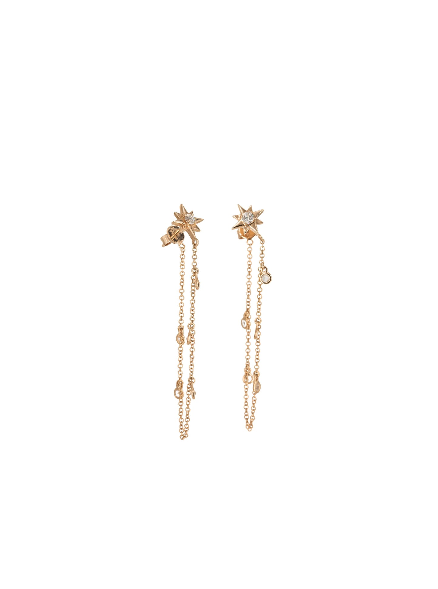 14KT Rose Gold Diamond Starburst Earring with White Sapphire Chain