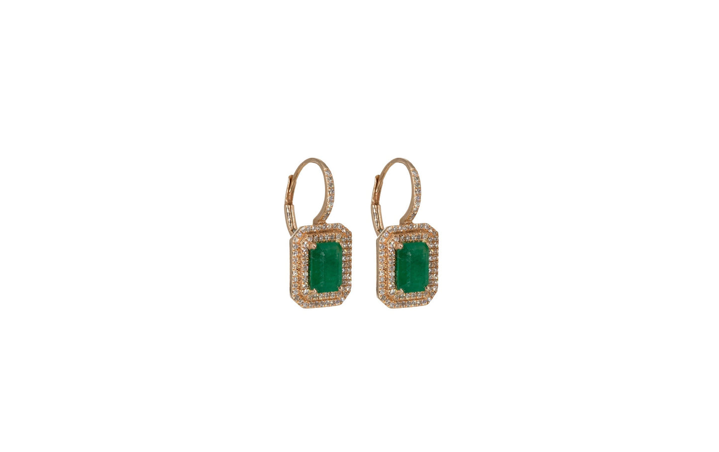 14KT Rose Gold Diamond Pave and Emerald Earrings