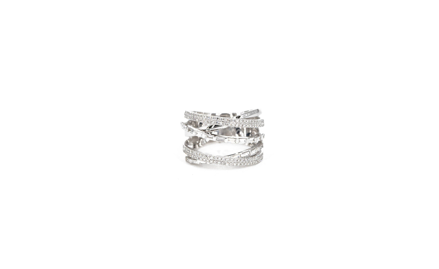 14KT White Gold Diamond Pave and Baguette Ring