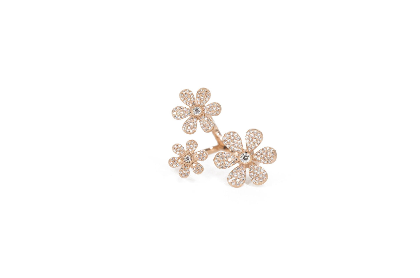 14KT Rose Gold Diamond Pave Triple Flower Ring