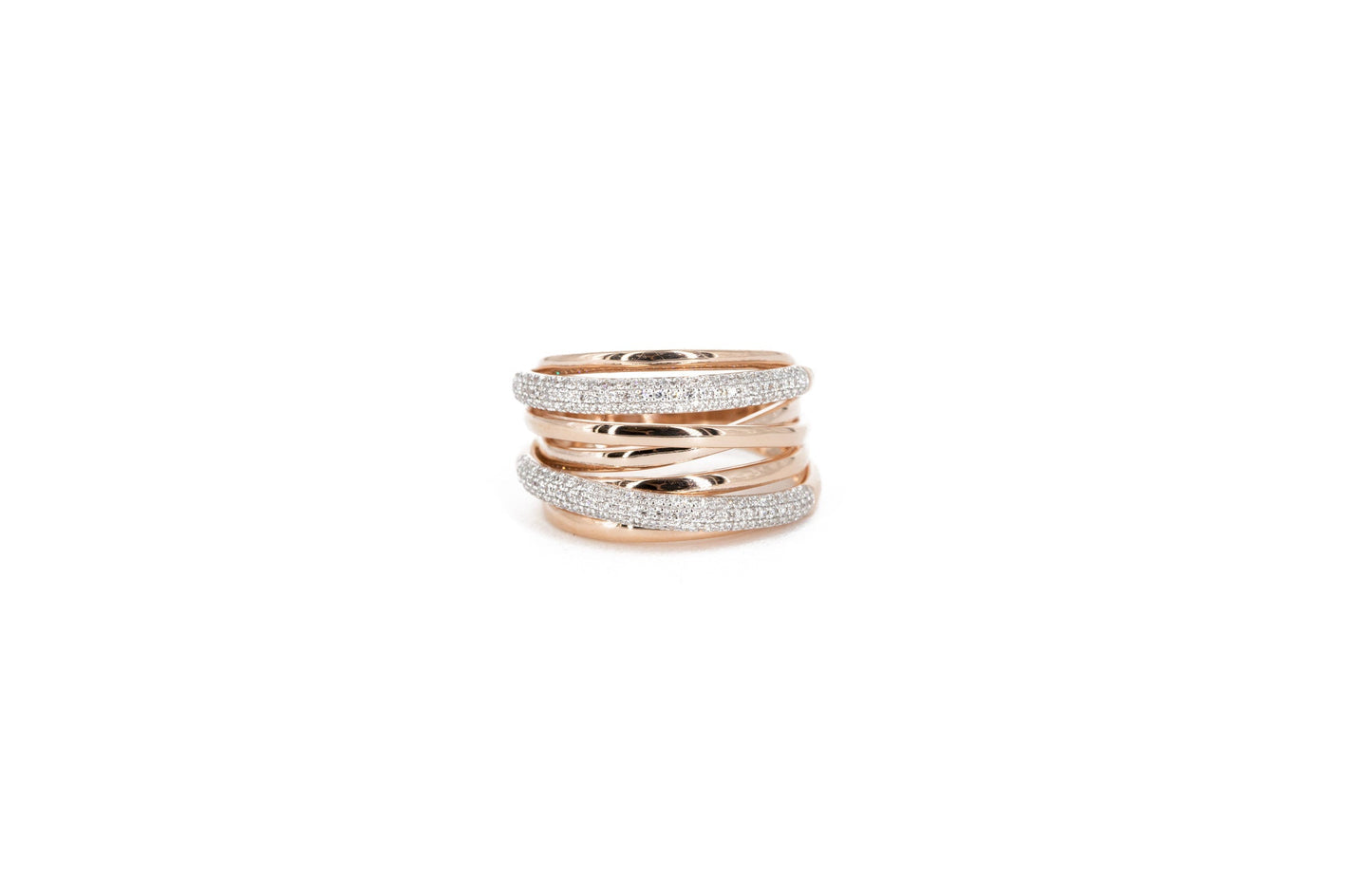 14KT Rose Gold Multiple Row Diamond Pave Ring