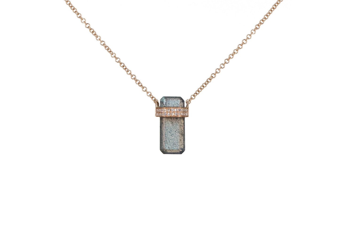 14KT Rose Gold Diamond Pave and Labradorite Necklace