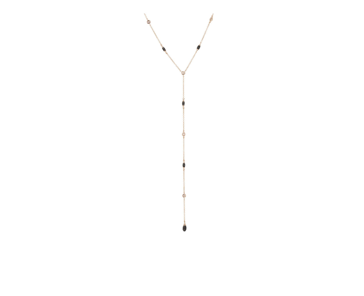 14KT Rose Gold Diamond by the Yard Lariat and Black and White Diamond Pave