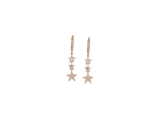 14KT Rose Gold Triple Star Drop Earrings