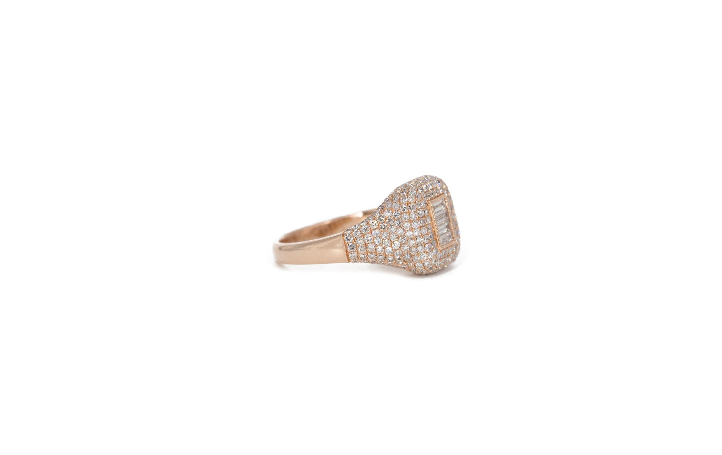 14KT Rose Gold Diamond Pave and Diamond Baguette Pinky Ring