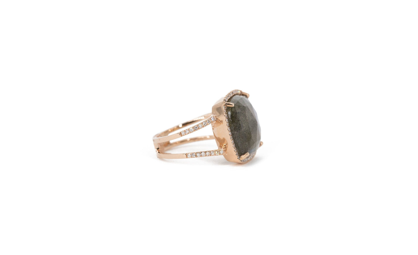 14KT Rose Gold Diamond Pave Labradorite Ring