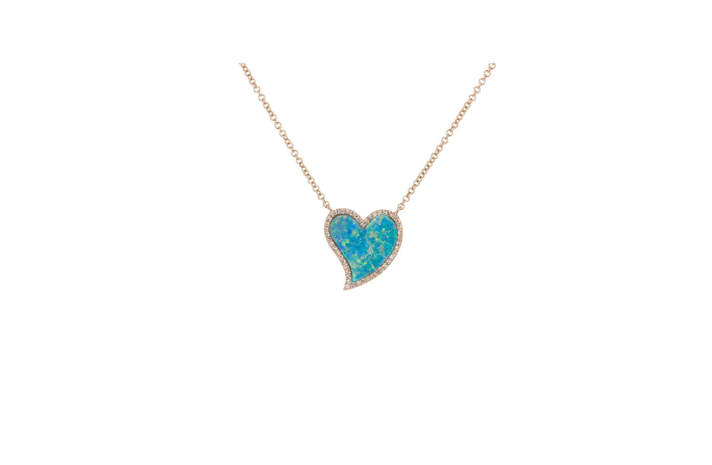 14KT Rose Gold Diamond Pave and Opal Heart Necklace