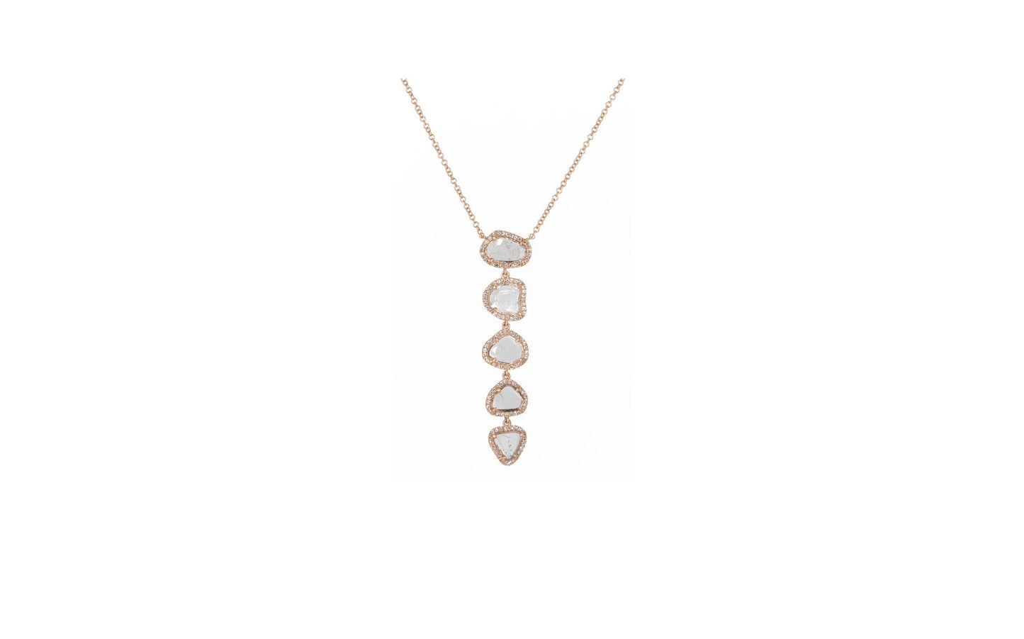 14KT Rose Gold Diamond Pave and Diamond Slice Drop Necklace