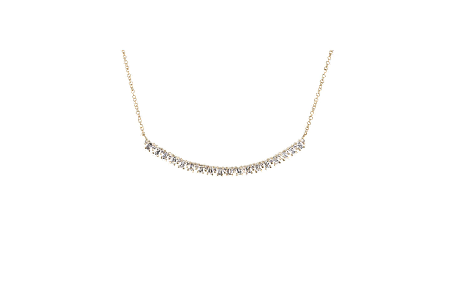14KT Yellow Gold Diamond Baguette and Diamond Pave Necklace