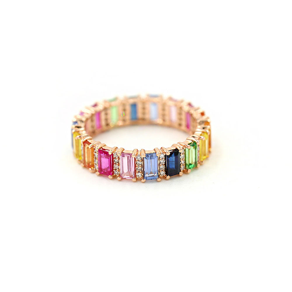 14KT Rose Gold Multi Color Sapphire And Diamond Band